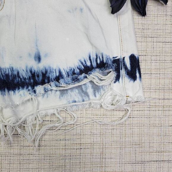 Zara High Rise Bleached Raw Hem White Blue Shorts Size 8 - Picture 2 of 12